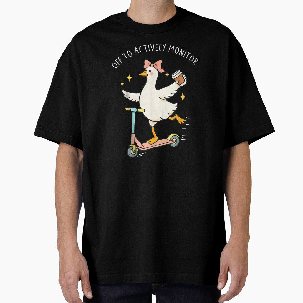 Funny Goose On Scooter Off To Actively Monitor Coffee Lover Duck Graphic by WilliaMaler