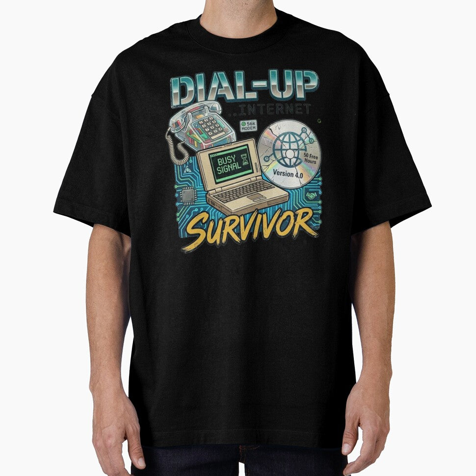 Dial Up Internet Survivor Funny Retro 90s Modem Vintage Tech Geek T Shirt by GeekStop