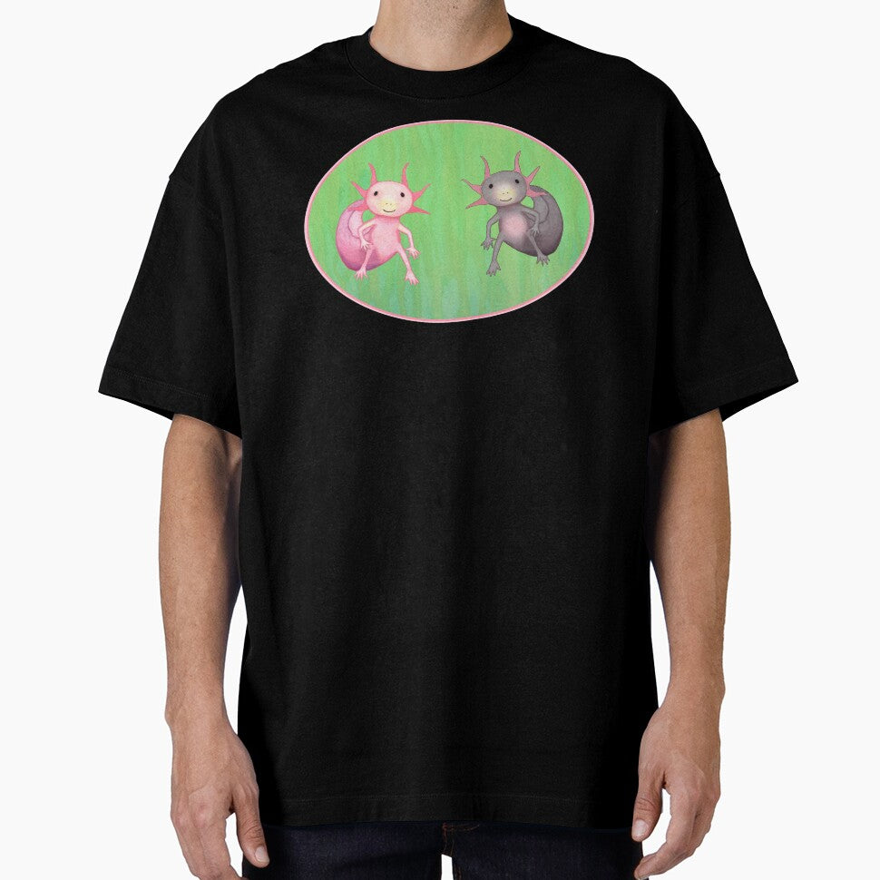 Cute Pair of Salamanders, Pink and Black Axolotl Salamanders by IridescentSea