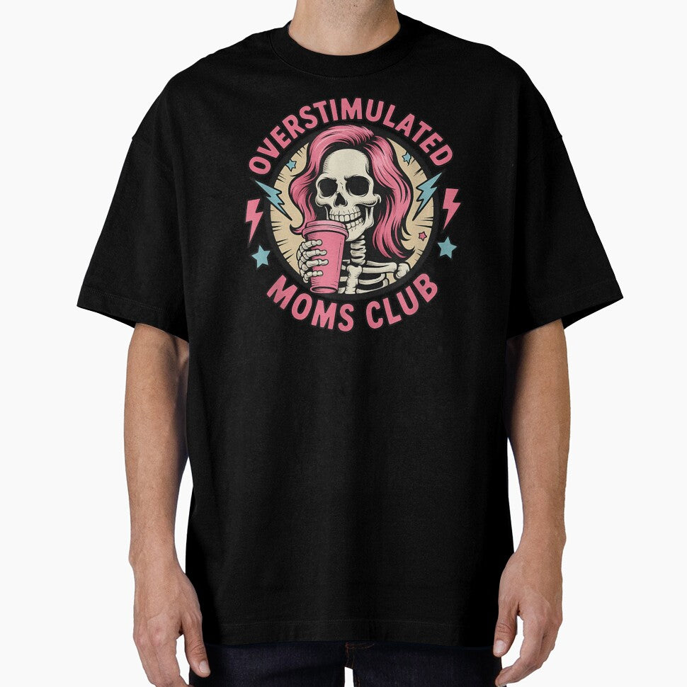 Overstimulated Moms Club Pink Hair Skeleton Coffee Mom Life Aesthetic Art by AllanKexiono