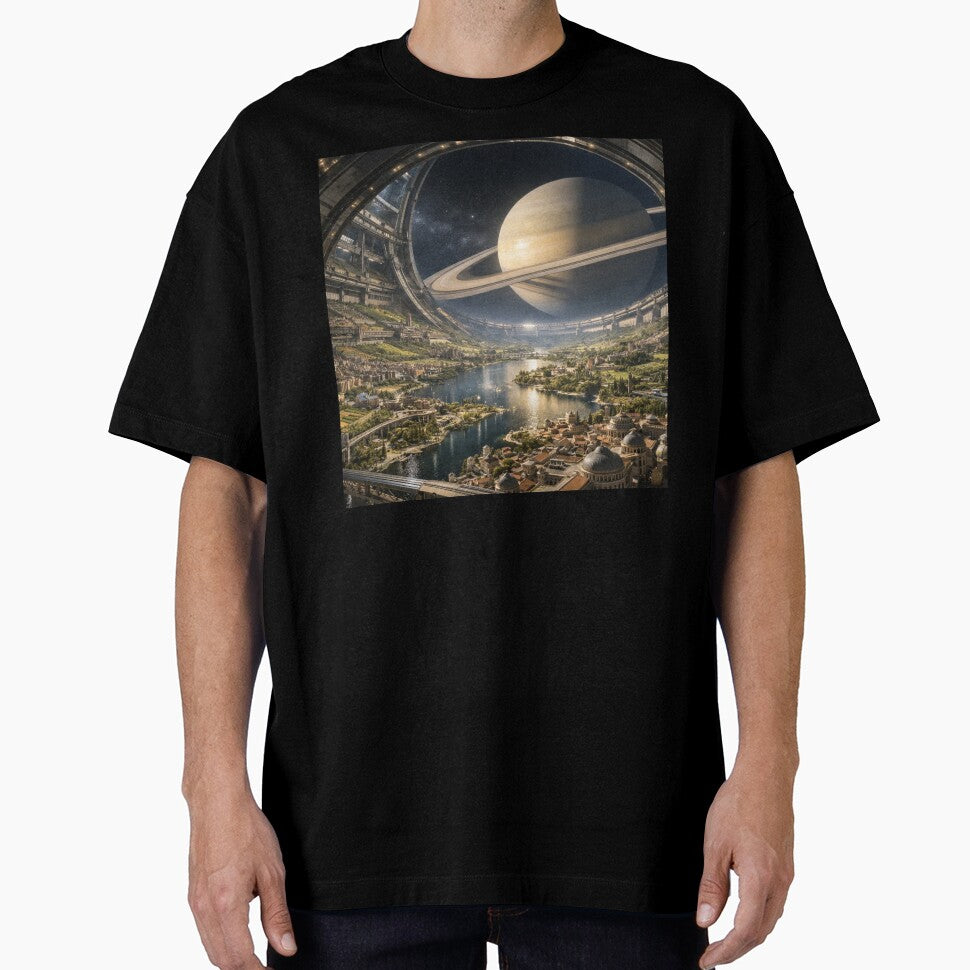 Futuristic Space Colony Overlooking Saturn Planet by NiceArtsPlace