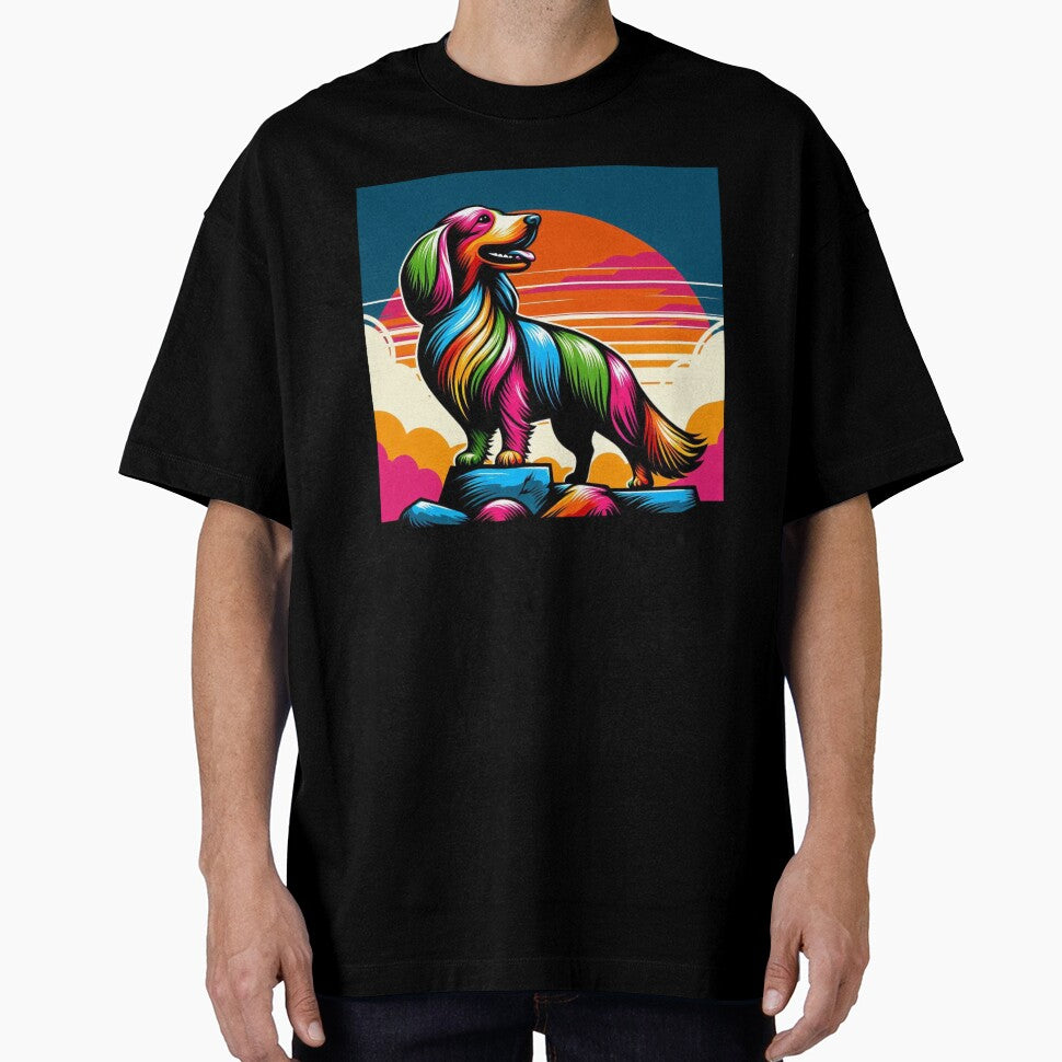 Neon Dachshund – Retro Sunset Design by Dogandesighn