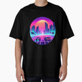 Retro Futuristic Neon Cityscape with Classic Cars by pumsquare