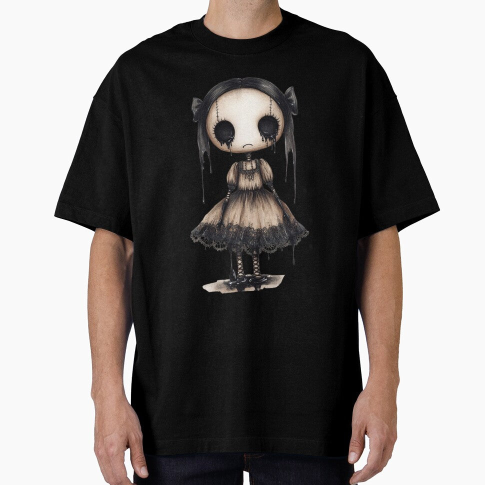 Creepy Cute Doll – Gothic Horror Art with Dripping Black Tears by DirtyDishCloth
