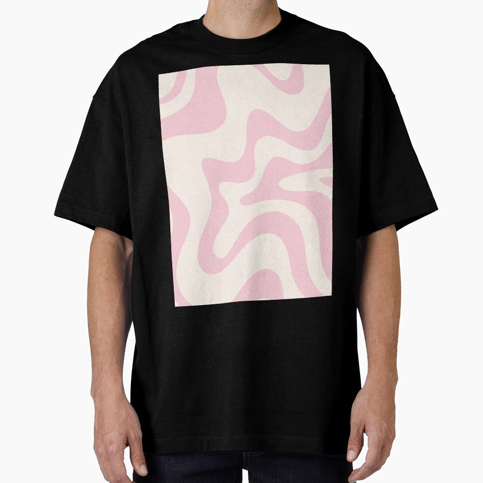 Retro Liquid Swirl Abstract Pattern Square in Baby Pink and Cream by kierkegaard
