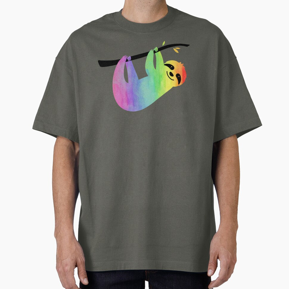 Cute Rainbow Sloth LGBTQ Silhouette Watercolor Yoga by ambers-designs