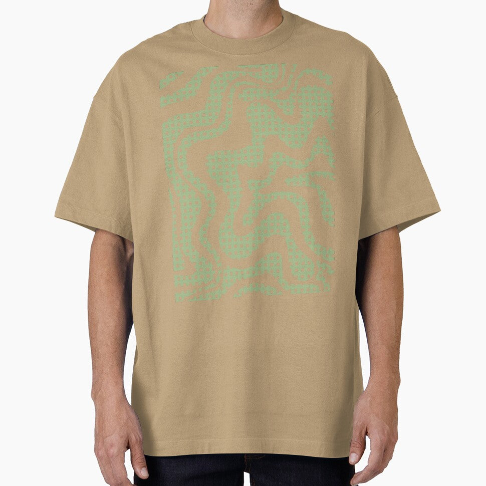 Retro Liquid Swirl Abstract Gingham Check Pattern Light Sage Green and Cream by kierkegaard