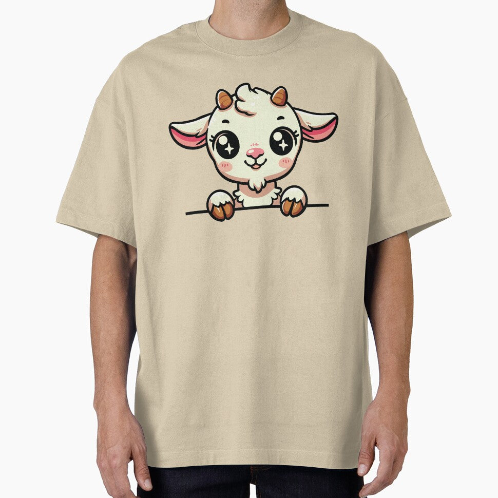 Peeking Kawaii Goat | Cute Farm Animal Cartoon for Goat Lovers | Adorable Goat Shirt Design | Farm Life by DigitalFhaiz