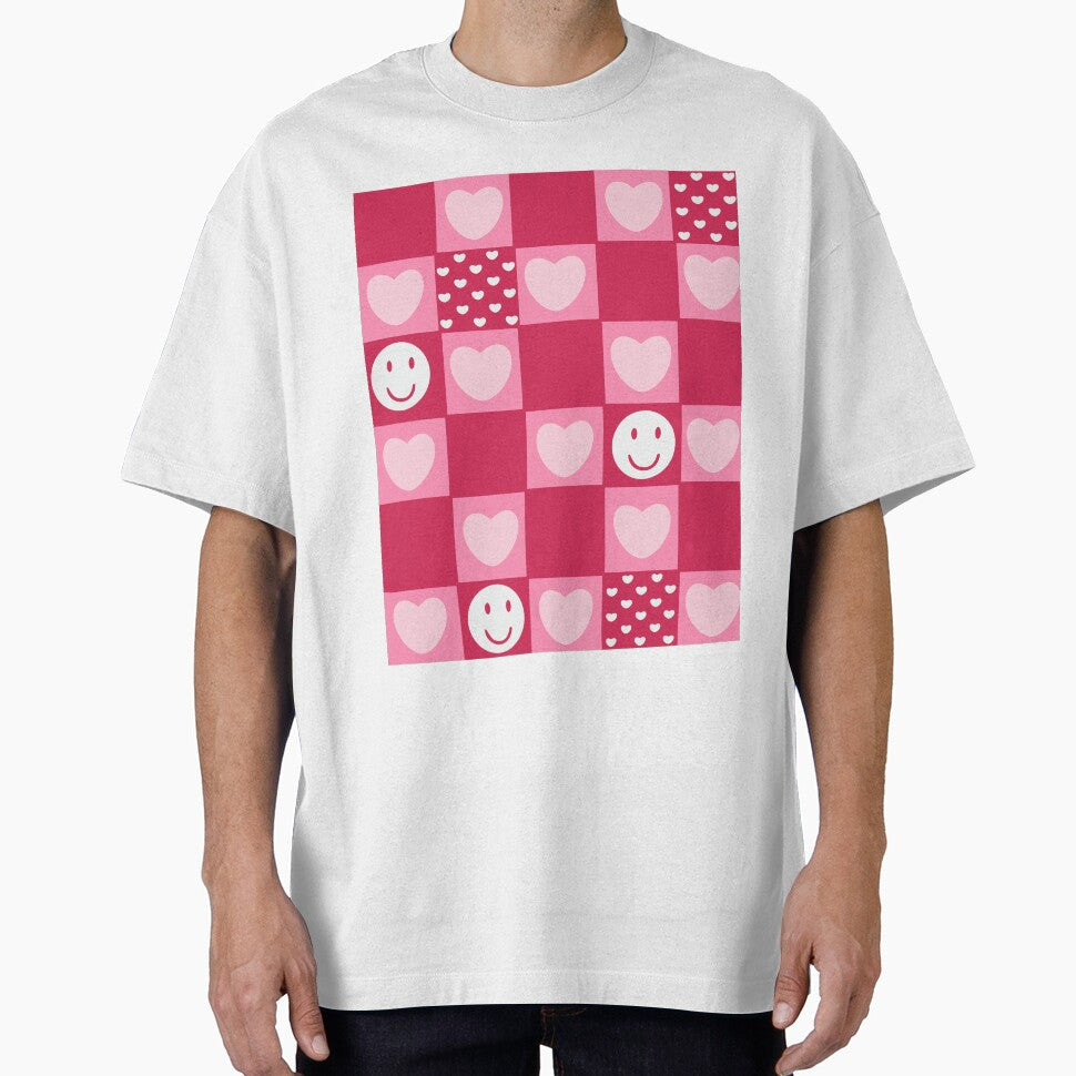 checkered print hearts pattern pink by mariahmoniquedesign