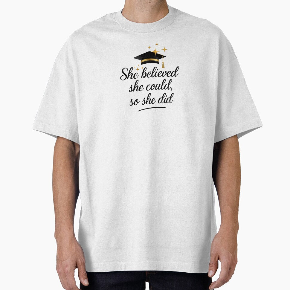 She Believed She Could So She Did Quote with Black Graduation Hat & Gold Stars by JeweledDesigns