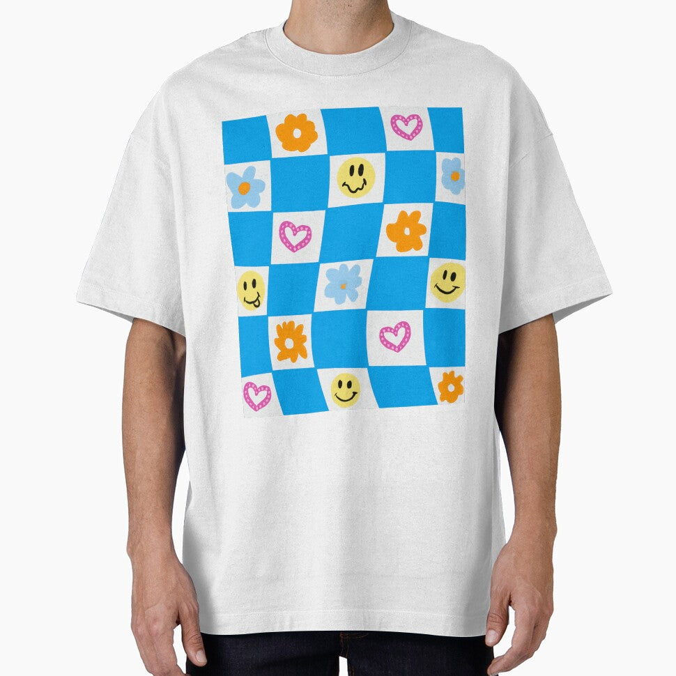 smiling face checkered print blue by mariahmoniquedesign