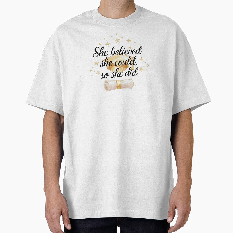 She Believed She Could So She Did Quote with Graduation Hat, Diploma, & Stars by JeweledDesigns