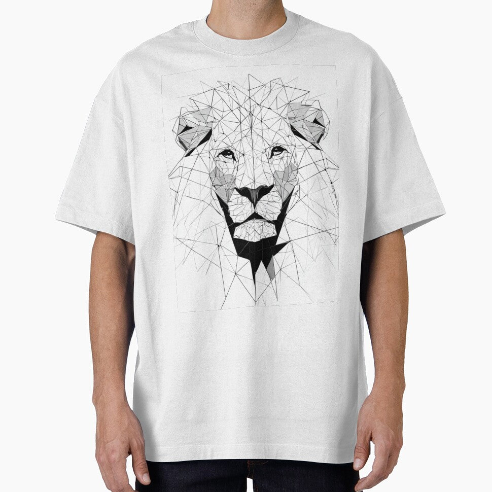 Geometric Lion Face Mirror Art | Minimalist Black and White by TypoArtPrints