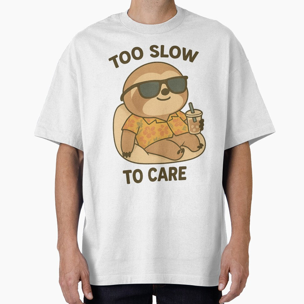 Too Slow to Care – Cool Sloth in Hawaiian Shirt with Bubble Tea by konthai.familyart