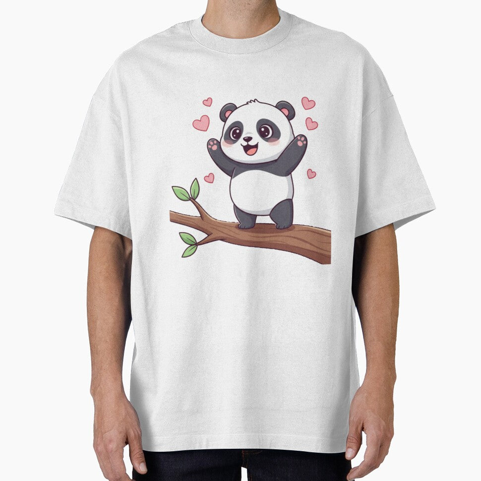 Cute Panda on Tree Branch with Hearts | Adorable Kawaii Panda Love Design by snaperos