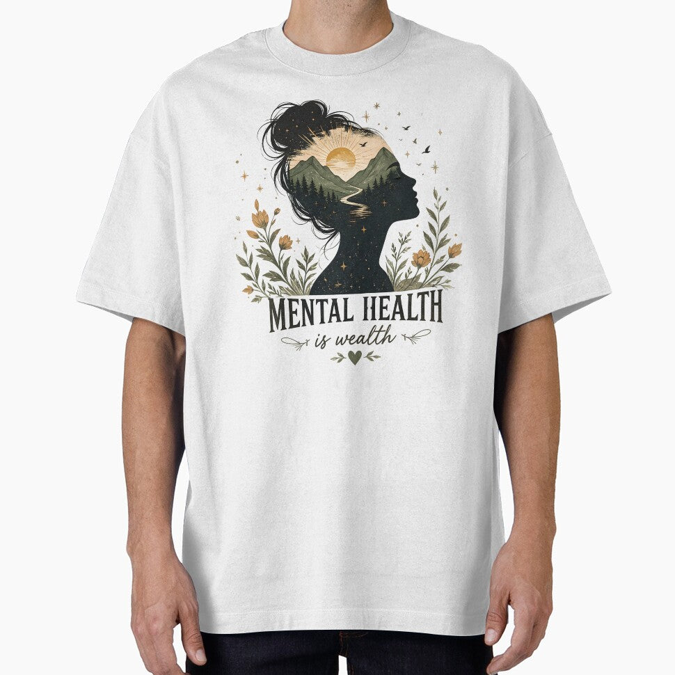 Mental Health Is Wealth Nature Silhouette Self Care by Stikaro