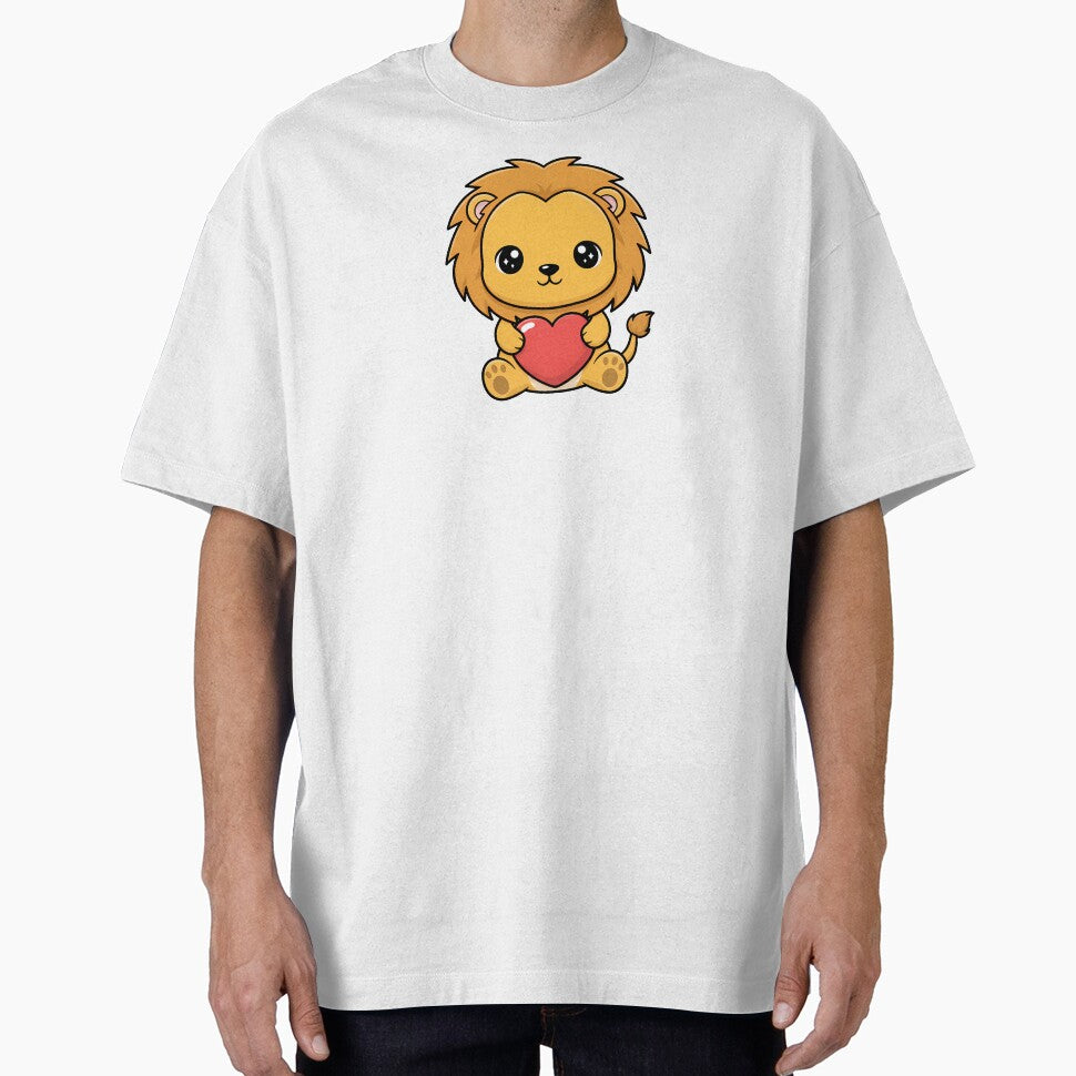 Cute Kawaii Lion Holding Heart Cartoon Illustration by Cute Stickers Machine