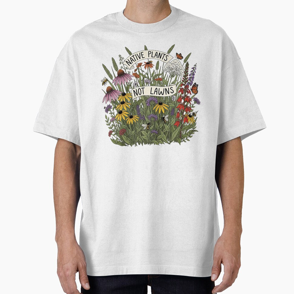 Native Plants Not Lawns Illustration with Wildflowers and Bees by SholoStudio