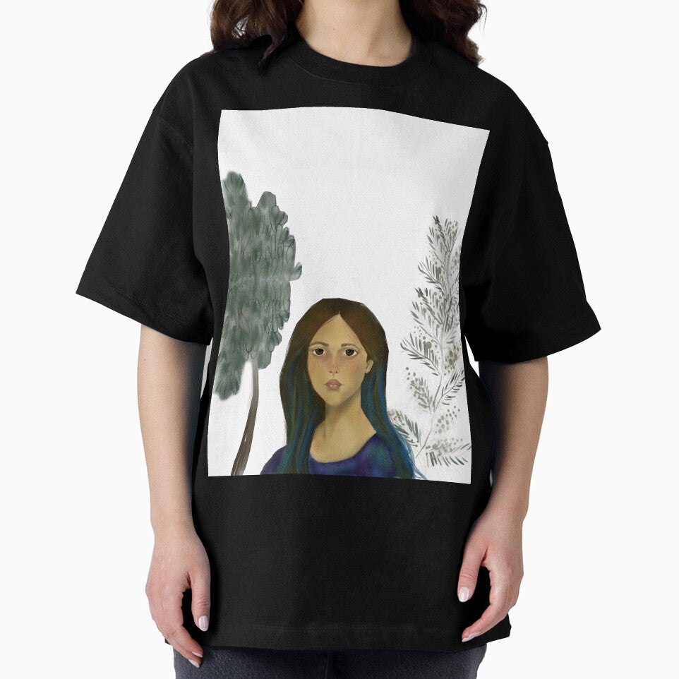Modern Forest Portrait – Minimal Digital Artwork of Girl on White Background by springtempest
