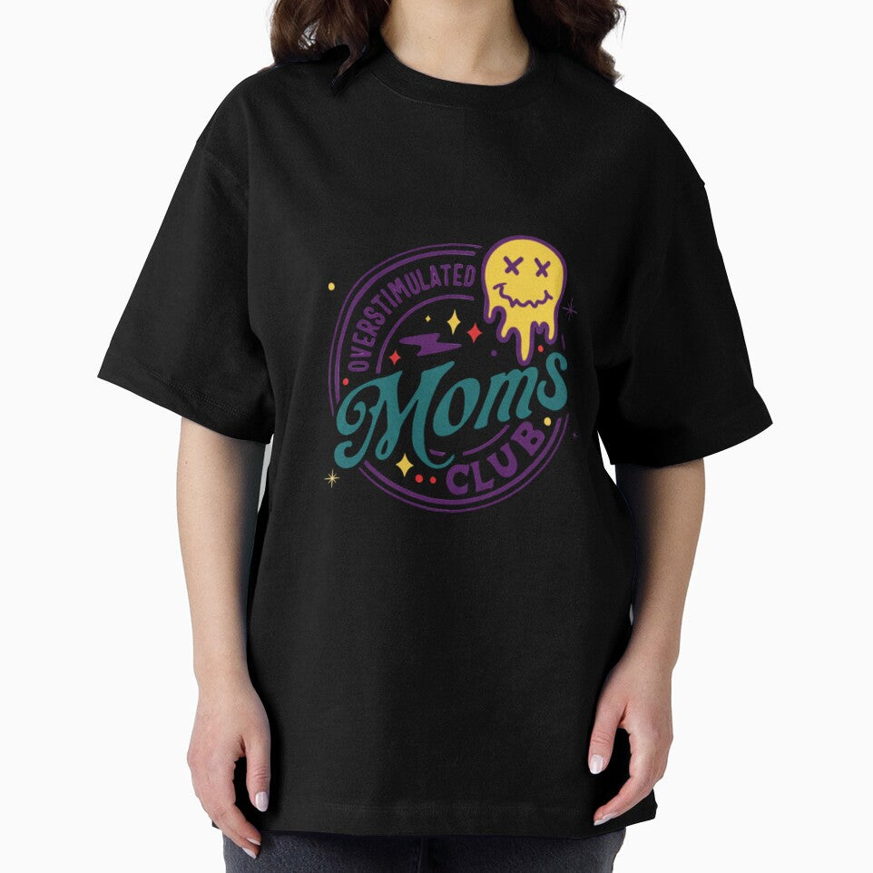 Overstimulated Moms Club — Funny Retro Melting Face Motherhood Badge by Colorful-Garden