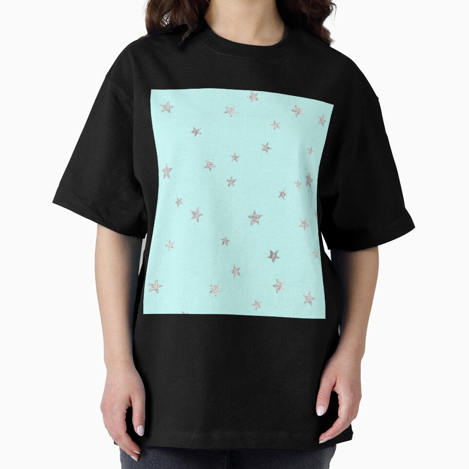 Pretty Y2K Glitter Stars Design in Baby Turquoise by Femme Pastel Collective