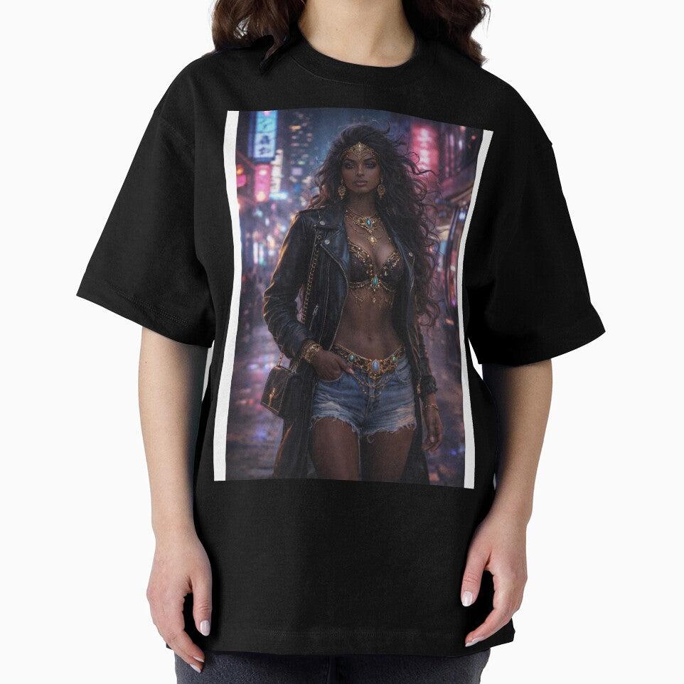 Neon City Djinn Woman -- Dark Feminine Cyberpunk Fantasy Art by rcg1127