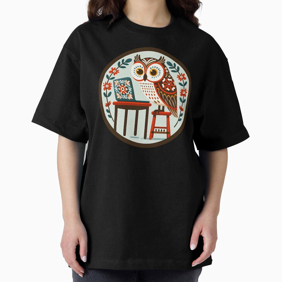 Owl: Back to School Tech Scholar - Scandinavian Folk Art by heidiannemorris © by FOLK ART FUSION by heidiannemorris