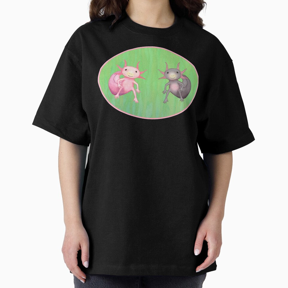 Cute Pair of Salamanders, Pink and Black Axolotl Salamanders by IridescentSea