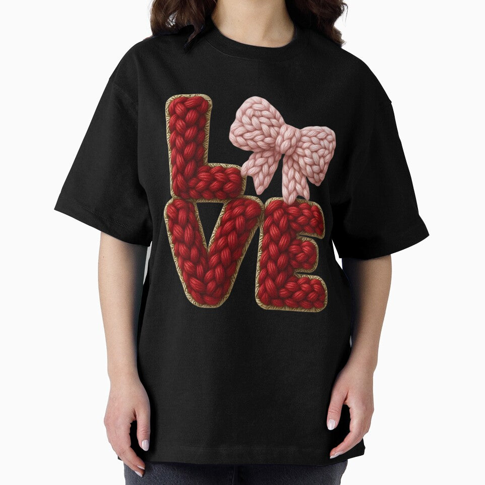 Coquette Knit LOVE Typography – Valentine’s Day Cute Bow Art by WHDProduction45