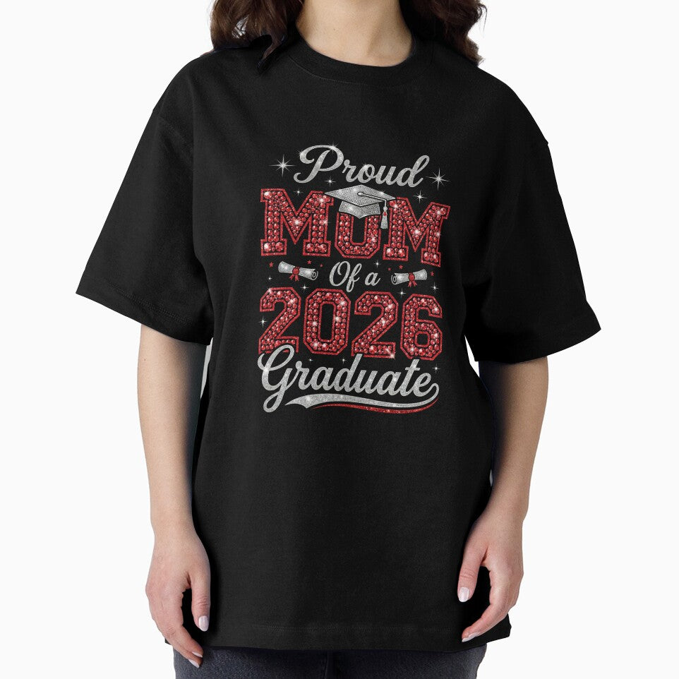 Proud Mom Of A 2026 Graduate Red Bling Diamond Tee by SofenArt