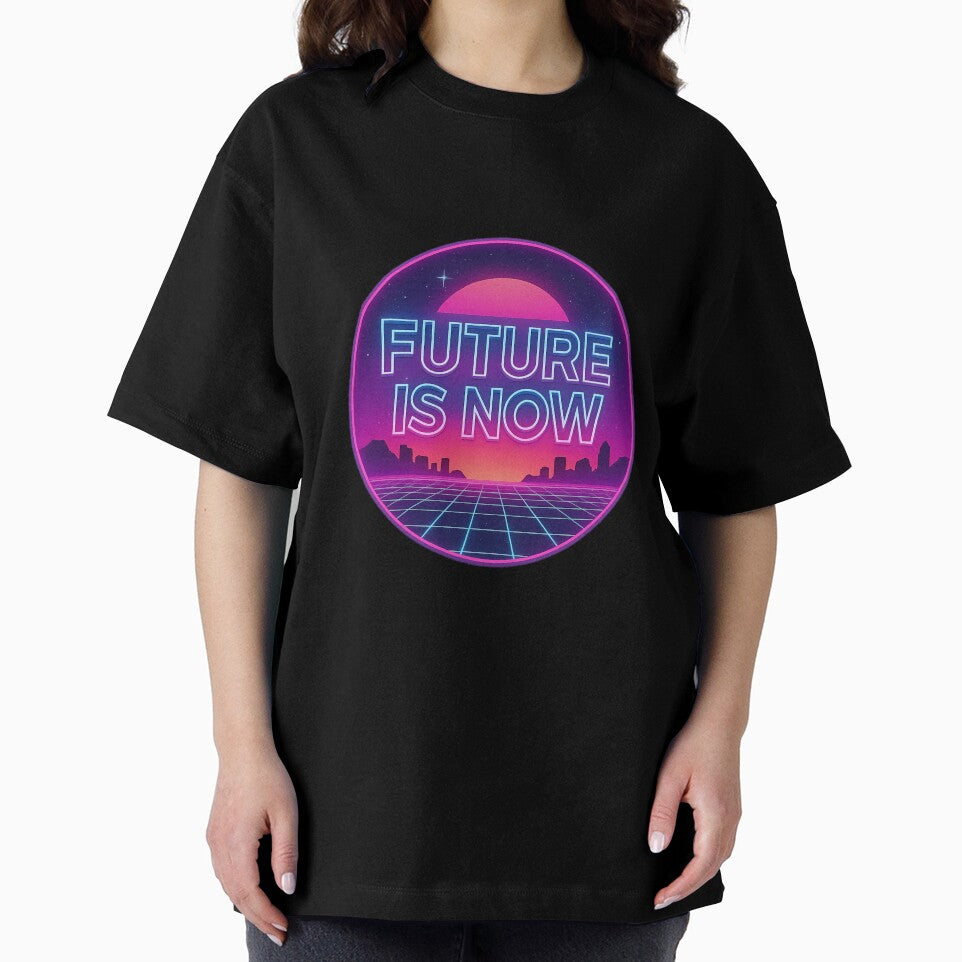 Future Is Now – Neon 80s Synthwave Circle Design by Huiflourish