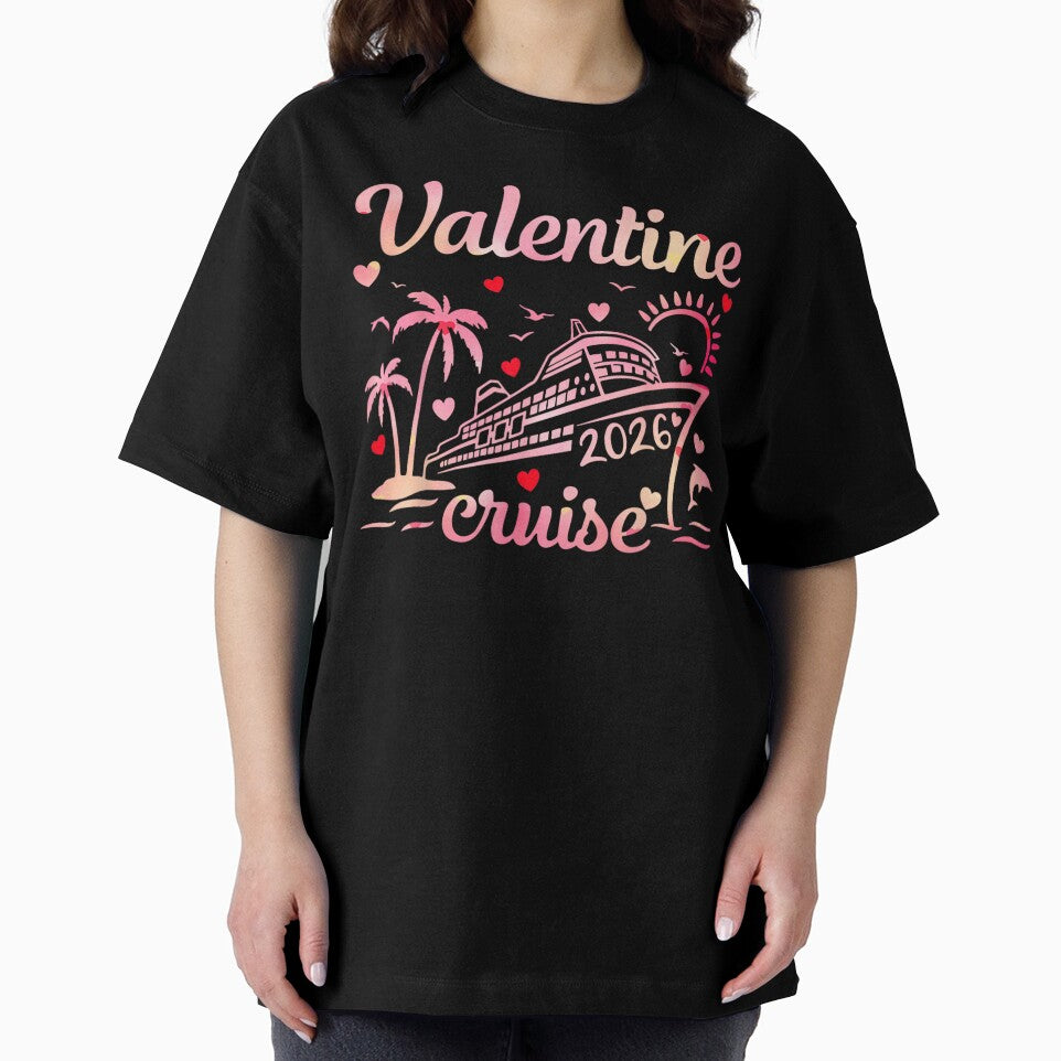 Valentine Cruise 2026 Tropical Vacation With Palm Trees And Heart Sunset by TiaraHans
