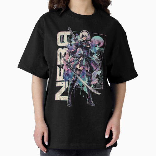 2B YoRHa NieR Vaporwave Retro 80s Pink Teal Portrait by Senpaiwaves