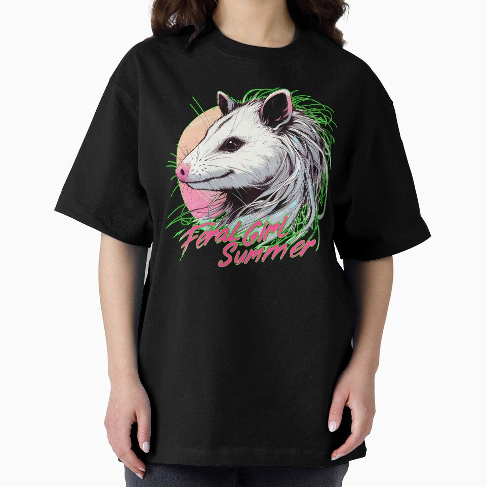 Feral Girl Summer Vibes Opossum Vaporwave by TomFrontierArt