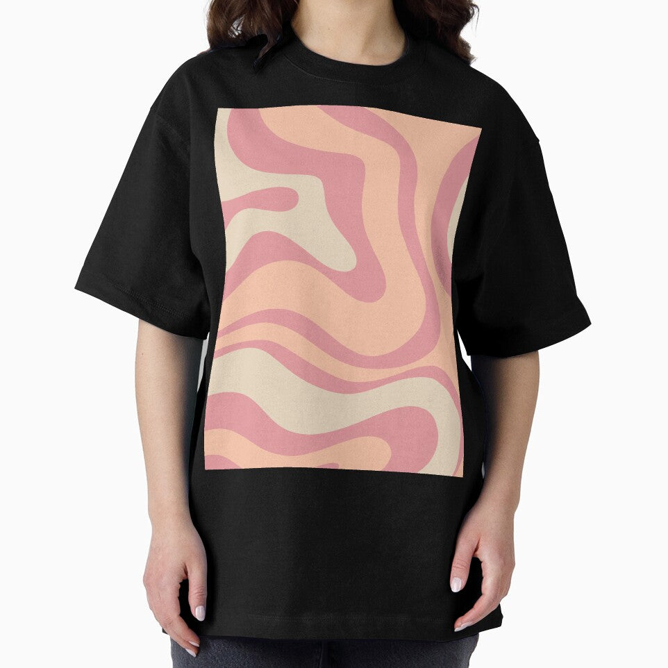 Modern Retro Liquid Swirl Abstract Pattern Square in Rose Pink and Salmon by kierkegaard
