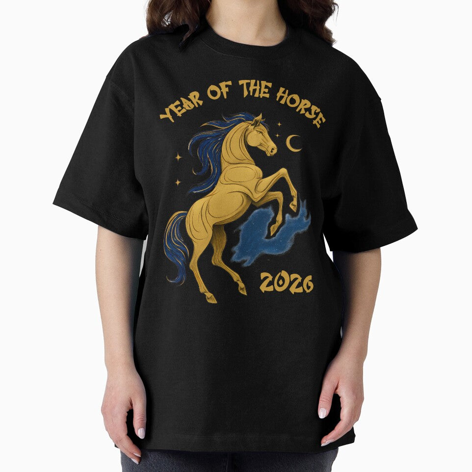 Year of the Horse 2026: Celestial Gold and Blue Zodiac Art by elynne9