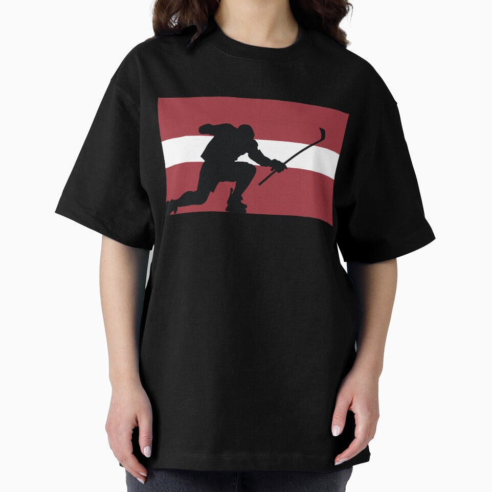 Latvia Ice Hockey Silhouette Celebration by CanvasTee