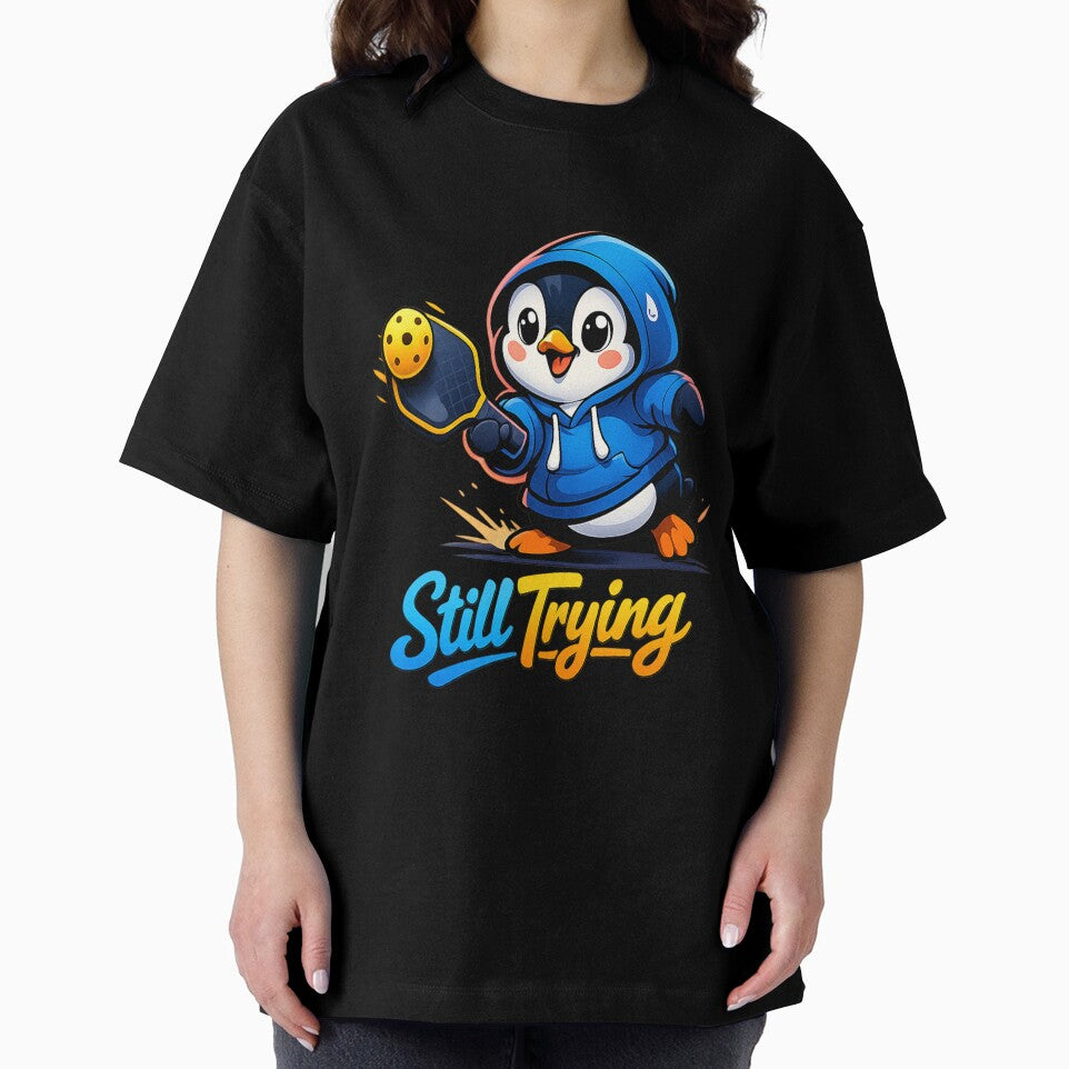 Still Trying Penguin Pickleball Cute Animal Neon Art by Xemora