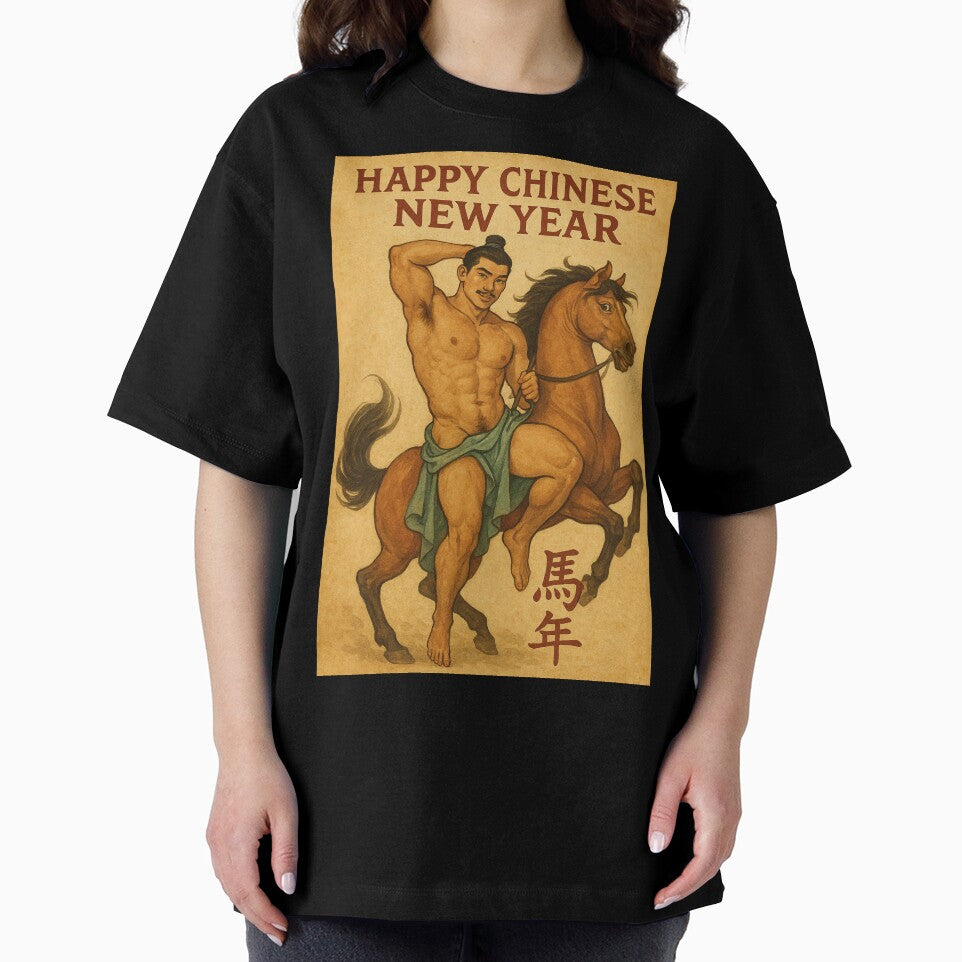 Chinese New Year Horse Rider Greeting with Muscular Man by Aryabek