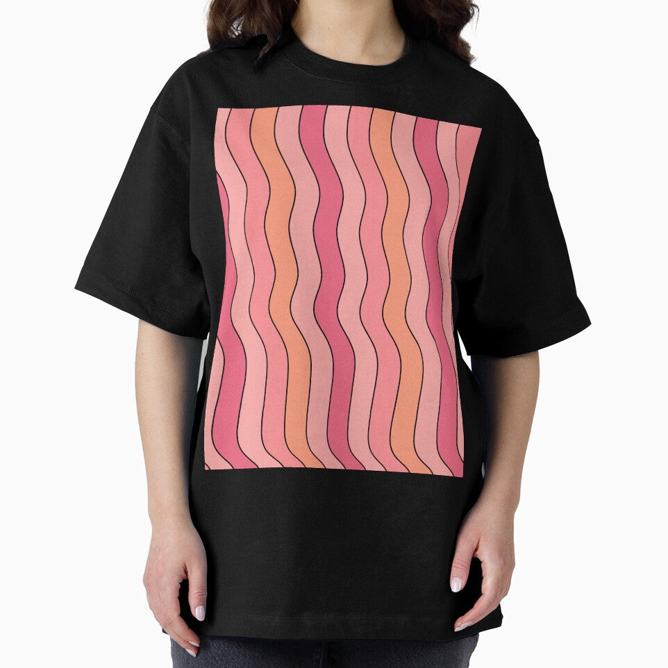 Abstract Pink and Orange Pastel Retro 70s Wavy Groovy Lines Pattern by Aesthetic Crew