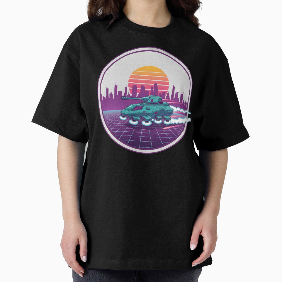 Retro Futuristic Hover Tank Neon Sunset Cyberpunk Style. by The-T-In-Retro