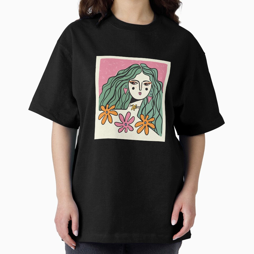 Flower woman art, 70s, Groovy art, Retro print, Aesthetic poster, Floral art, Girl power by KristinityArt