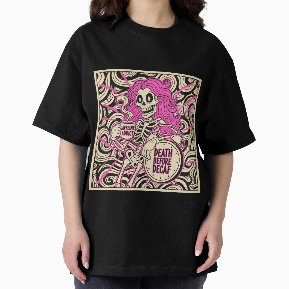 Overstimulated Moms Club -Death Before Decaf Caffeine Addict Retro Skeleton by InkRebelprint