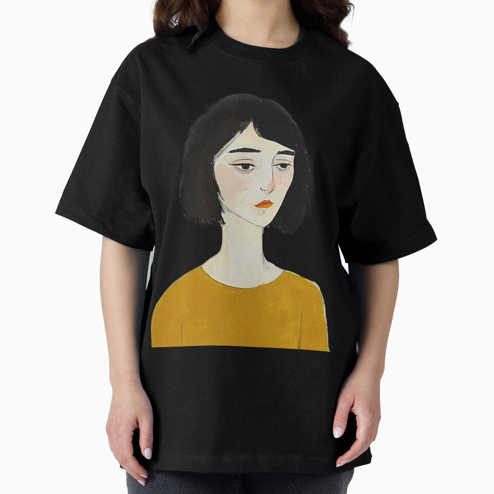 Minimalist Elegance: Black-Haired Woman Art Print by DepartToArt