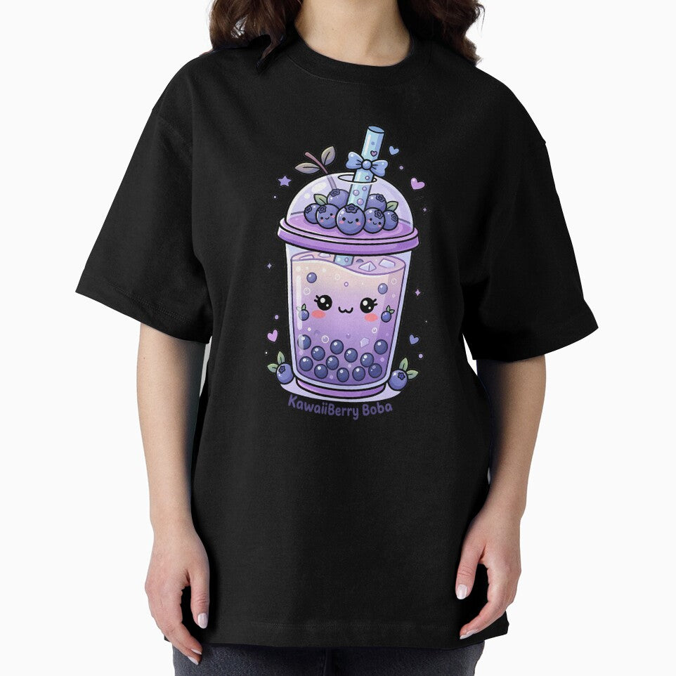 Cute Blueberry Boba Tea – Sweet Kawaii Bubble Tea Illustration by BobaBunny76