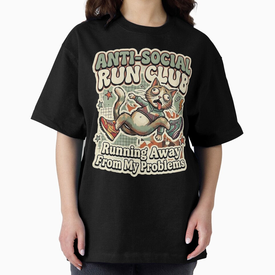 Anti-Social Run Club Funny Exhausted Cat by GrabaHuk