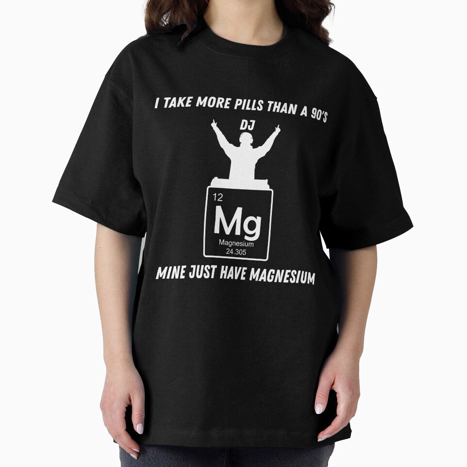 More Pills Than a 90s DJ (white logo for dark colors)– Funny Wellness Quote Shirt by LowEffortLab5