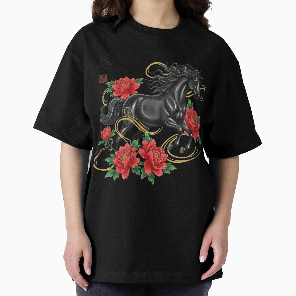 Year of the Horse 2026 Black Stallion & Red Peonies – New Year Notebook by loccotown168