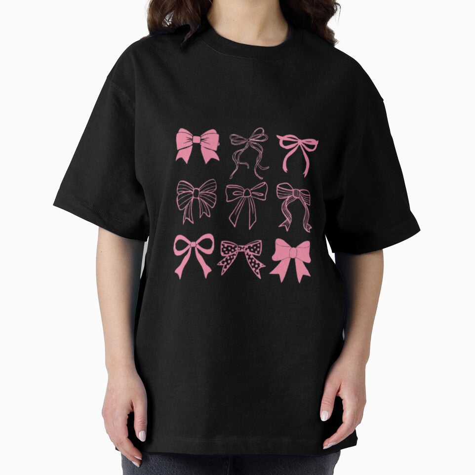 Cute Pink Bows T-Shirt & Sticker Pack - Aesthetic Coquette Style Design for Girls & Women by Colorful-Garden