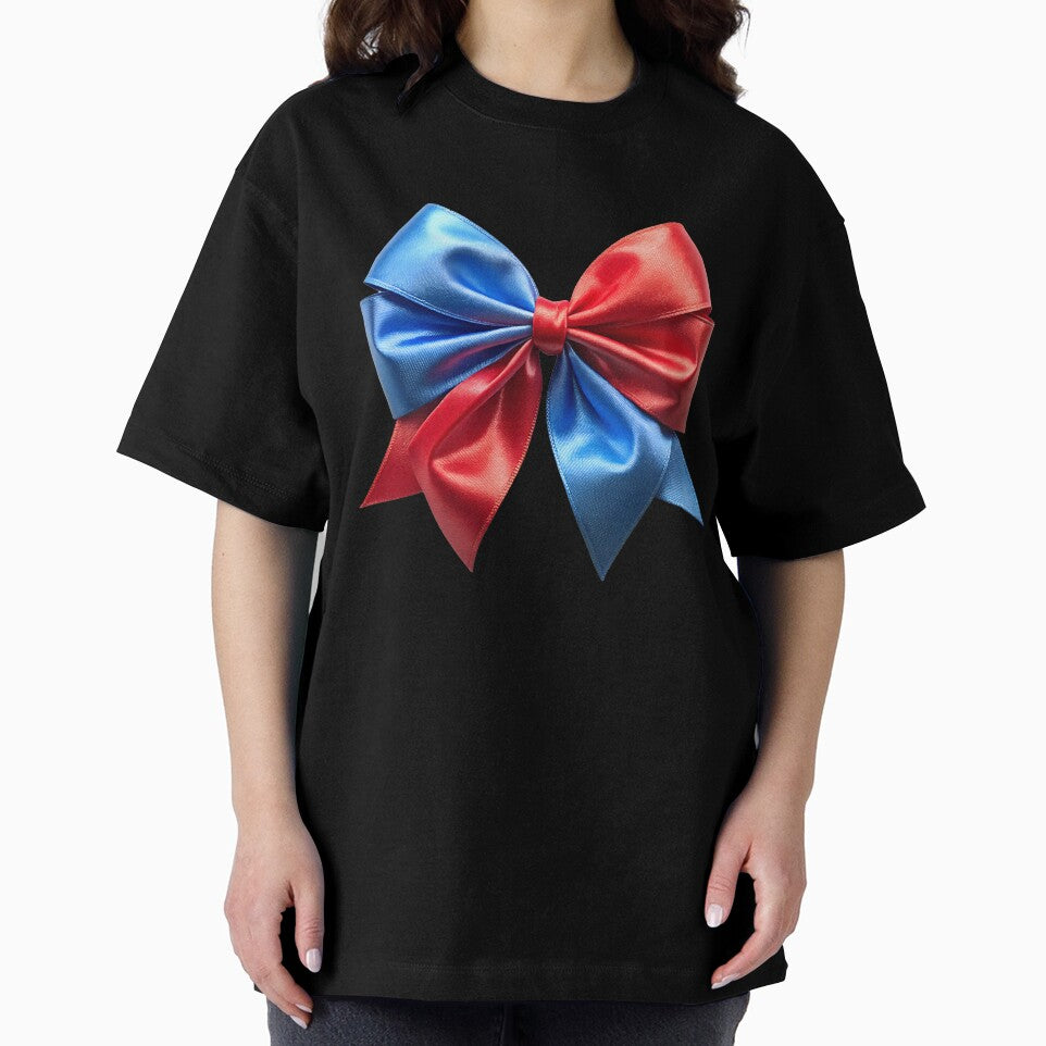 coquette aesthetic red and blue satin bow by DuskTillDown